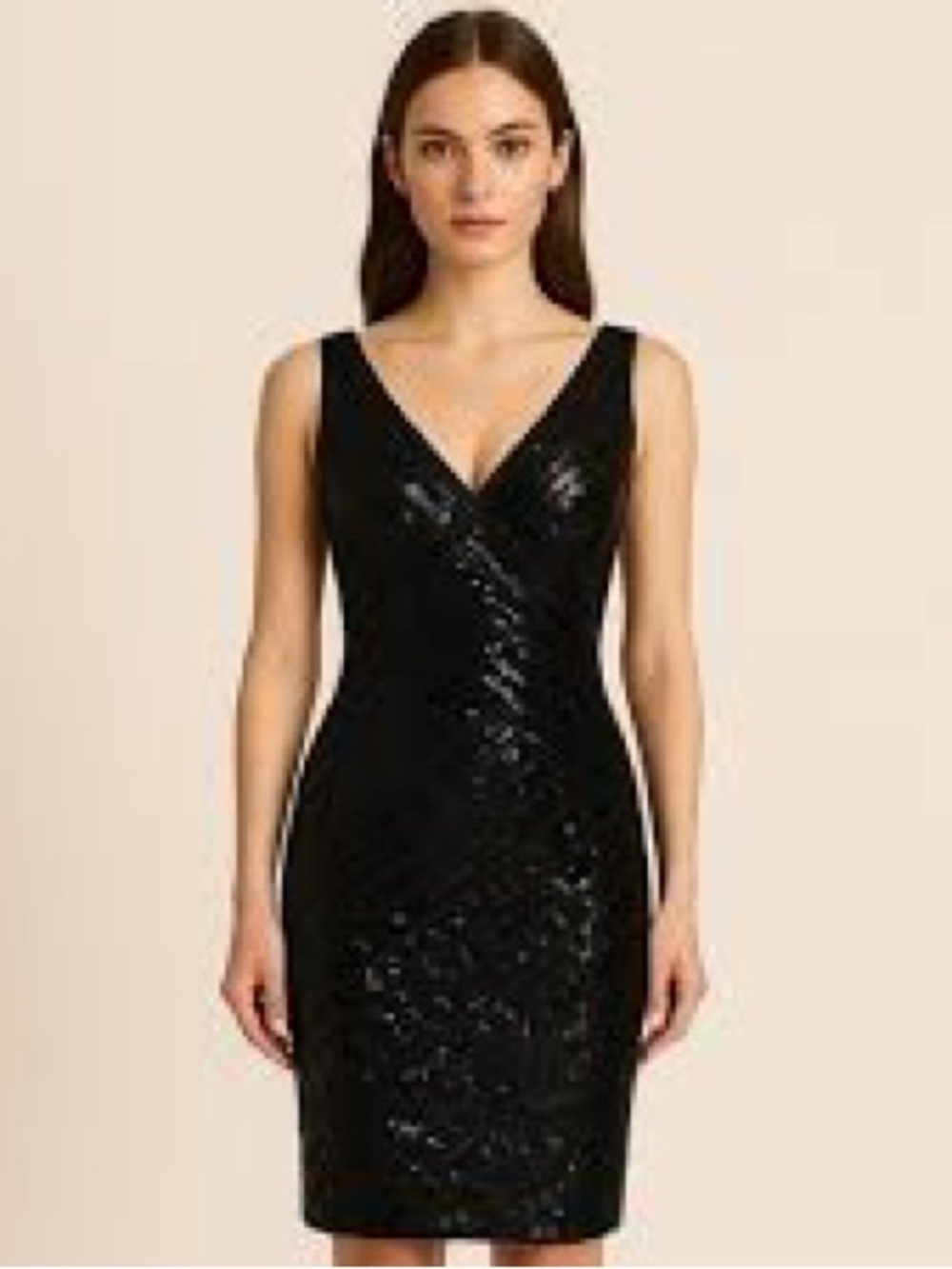 Tadashi Shoji Black Sequin V-Neck Cocktail Dress. Price is a steal!